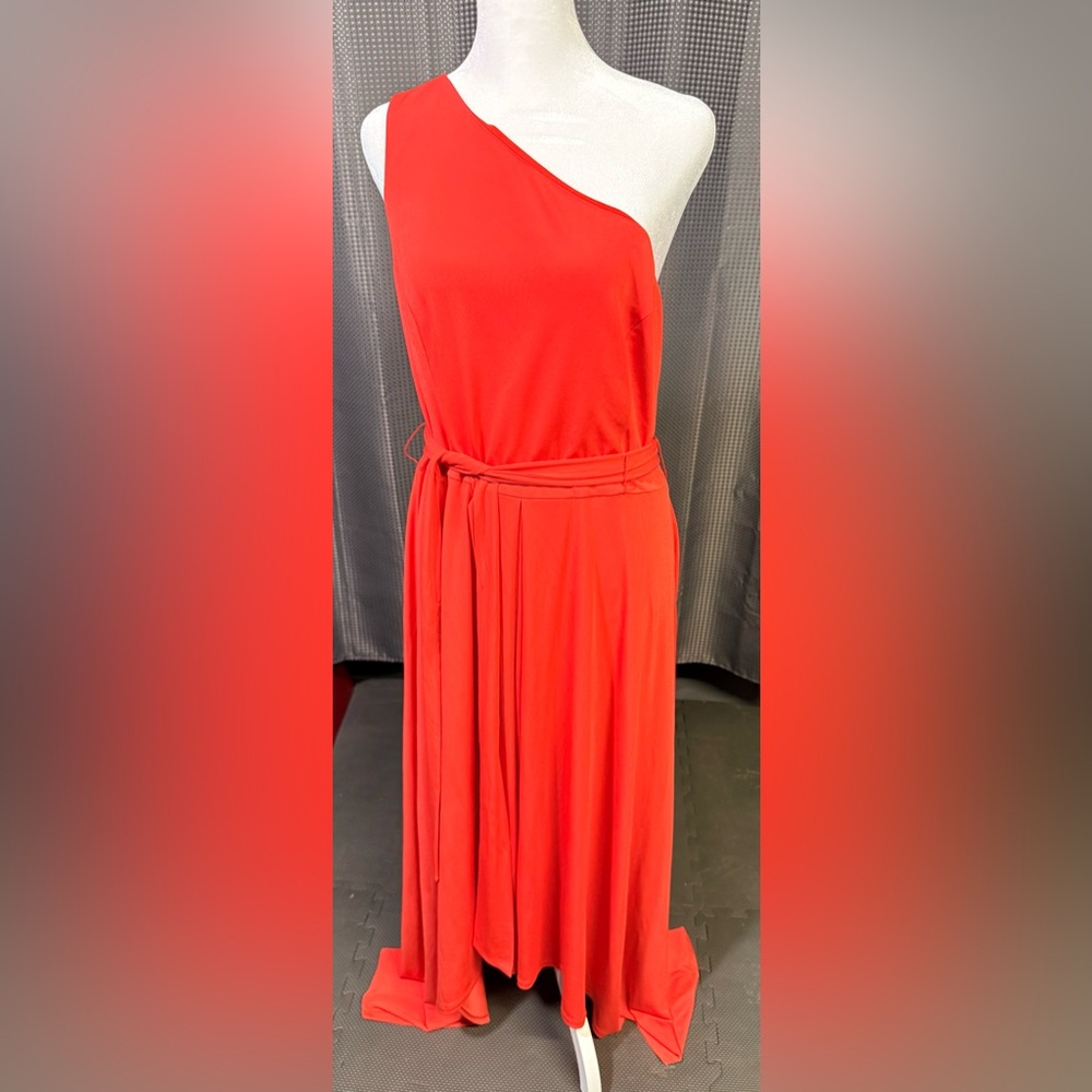 Vince Camuto Vibrant Coral One-shoulder Maxi Dress with flutter hem
